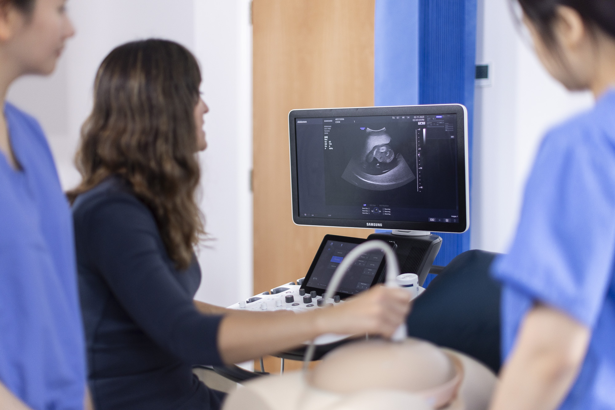 Ultrasound machine being used in a teaching setting