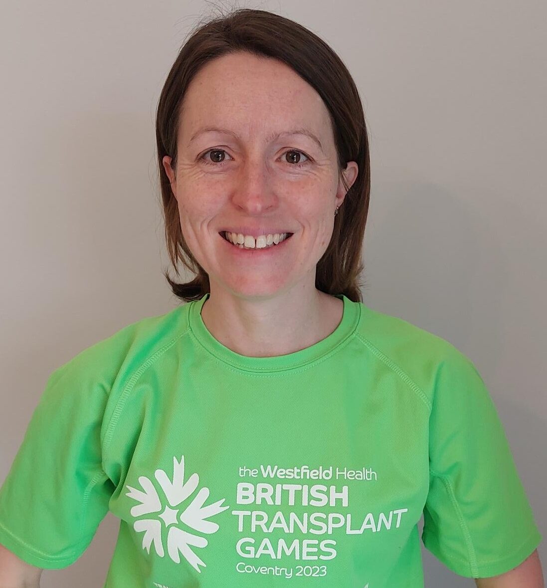 Michelle Evans in a green shirt for the British Transplant Games.
